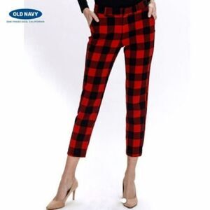 Red and Black plaid Old Navy Harper relaxed fit mid rise pants sz0